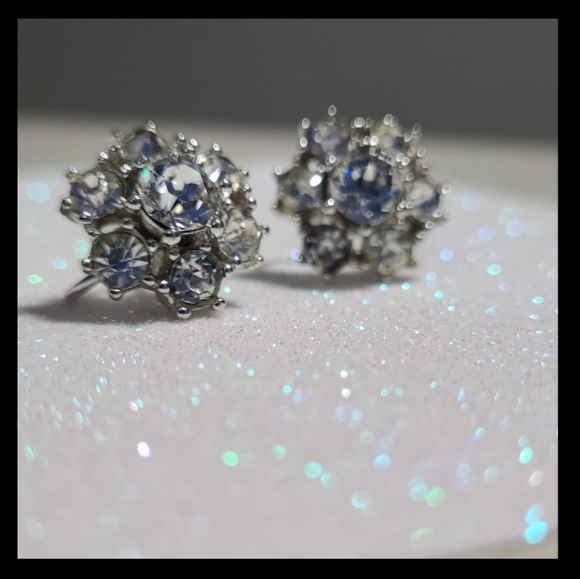 Bogoff Jewelry - Bogoff Vintage Screw Back Earrings Clip Clear Crystals Rhinestones Faux Diamonds